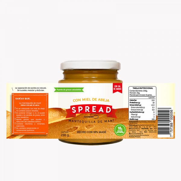 MANTEQUILLA DE MANÍ CON MIEL DE ABEJA X230GR