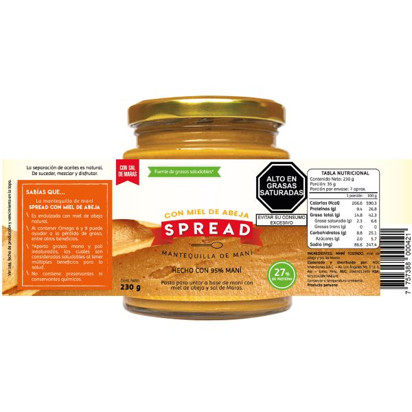 mantequilla de maní con miel de abeja x230gr